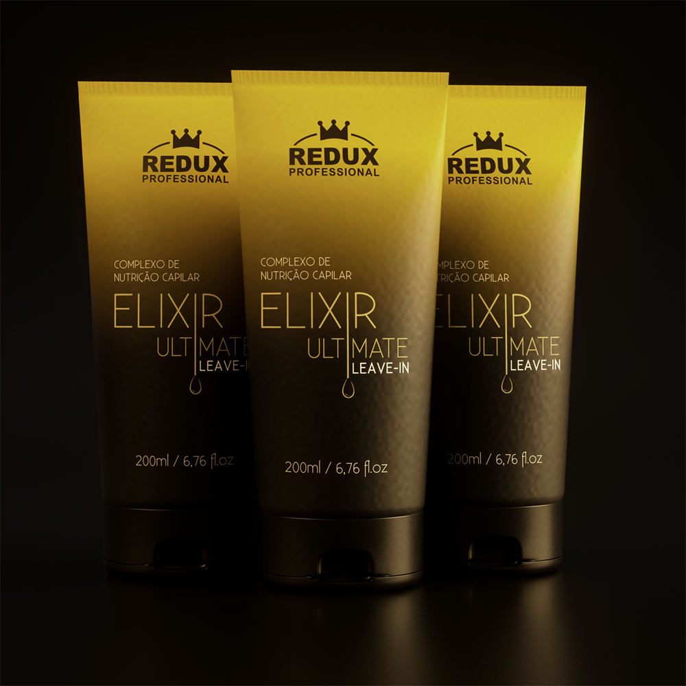 Redux Professional - rótulo de produto Elixir com renderização 3D criado por Rafael Pereira - design de embalagem